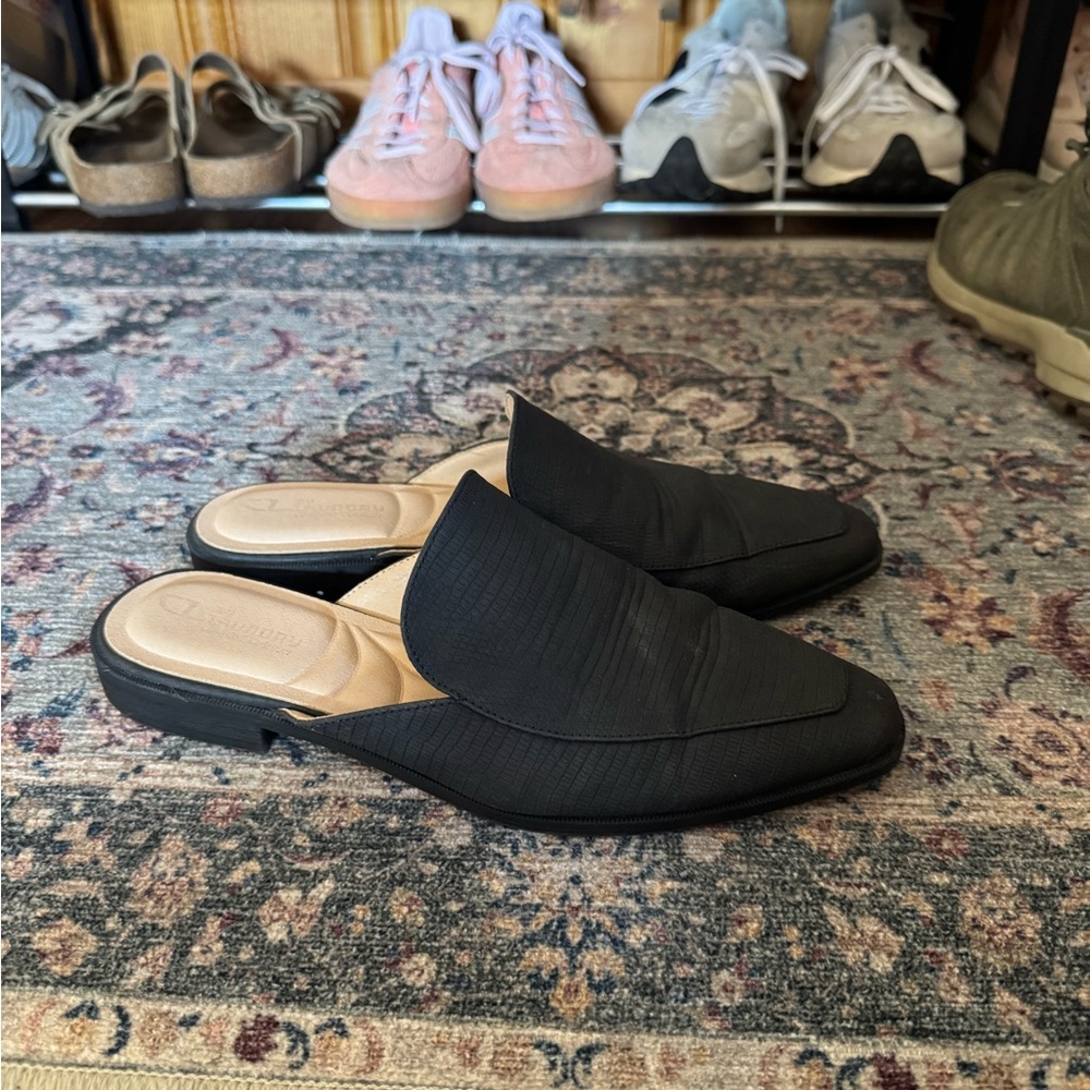 Black Slip-On Loafer Mule